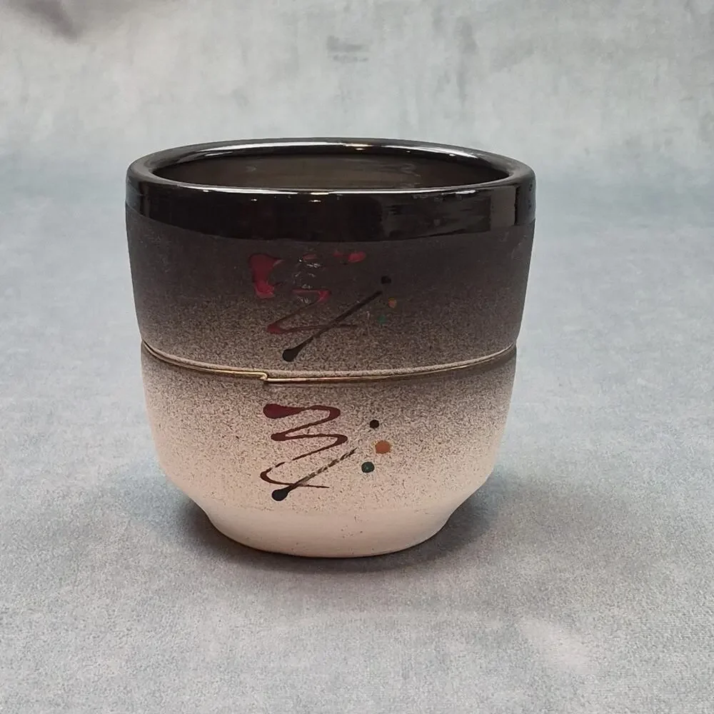 Paul Uhl Signed Ceramic Art Vase Unique Form with Black, White and Red Glaze